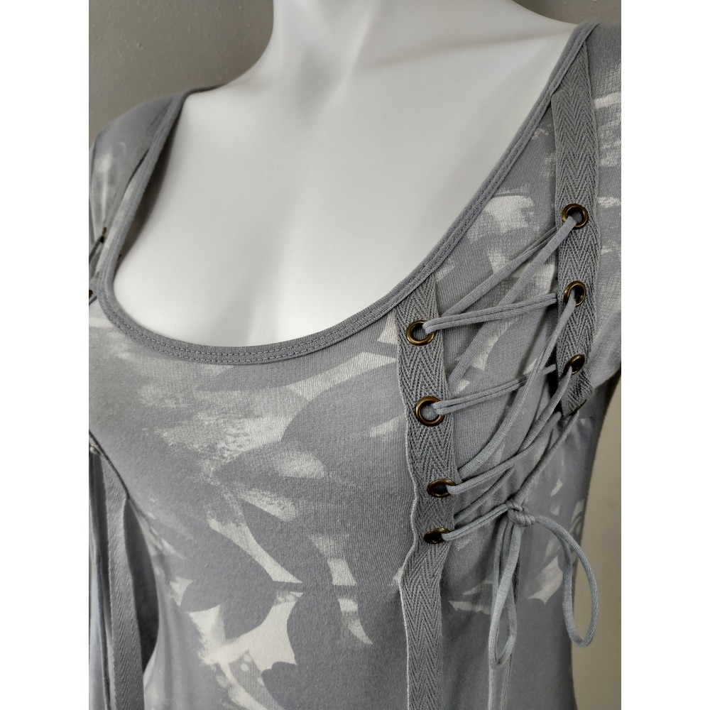 Y2K VTG Fairy Grunge Chic Lace-Up Grommet Front Top AnM Gray Long Sleeve Small